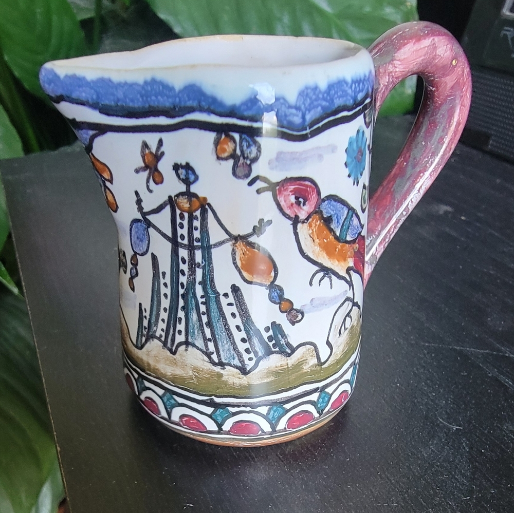 Hand painted nature scene mini ceramic pitcher from Portugal😍
